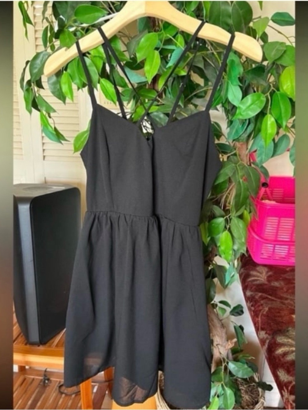 Tea n Cup Black Spaghetti Strap Mini Dress
